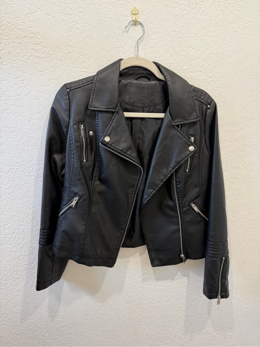 Black Faux Leather Moto Jacket - Women